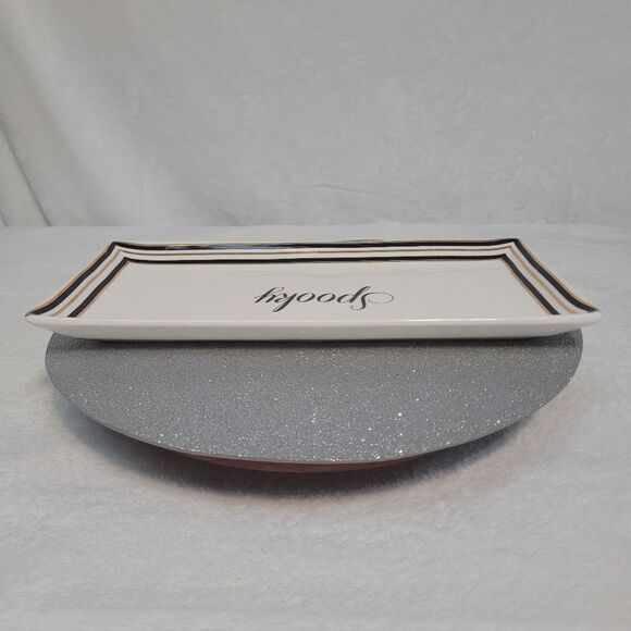 Terramoto Ceramic Halloween Spooky Serving Tray Platter White Black Gold Stripes - Picture 7 of 12